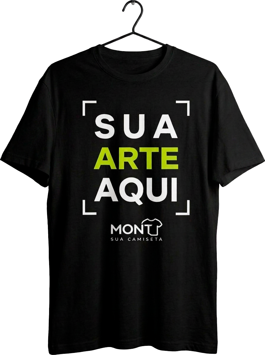 Camiseta preta personalizada nas costas com a frase Sua Arte Aqui